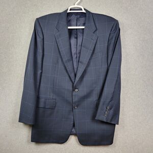 Davide Cenci 100% Wool Blue Check Rayon Lined LS Notch Suit Jacket Blazer 54R